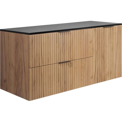 Set da bagno: mobile con cassetti e mobile con ante 57×46×120 cm, colore: Rovere Craft / nero, maniglia nera (1/5)