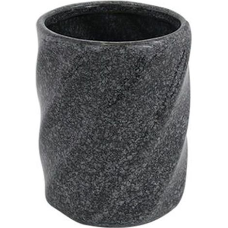 TRADE SHOP - Bicchiere Porta Spazzolini In Ceramica Rigato Marmo Nero Accessori Arredo Bagno 87795 -