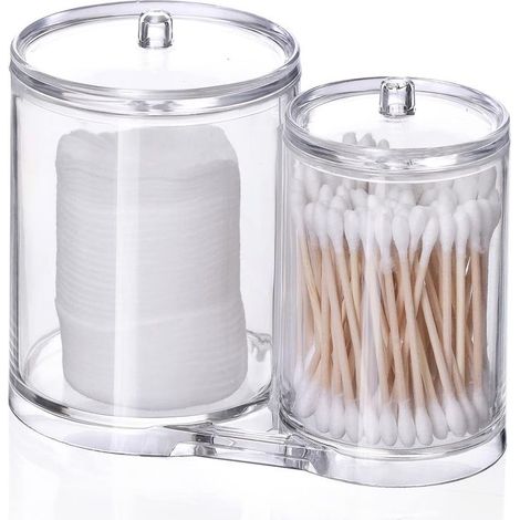 Porte-cotons-tiges, boîte de rangement 2 en 1, étui transparent avec couvercle, pour salon, chambre, salle de bain