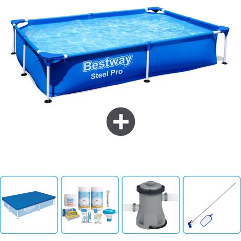 Piscine Bestway Rectangulaire Steel Pro - 221 x 150 x 43 cm - Bleue - Incluse Accessoire CB5 (1/5)
