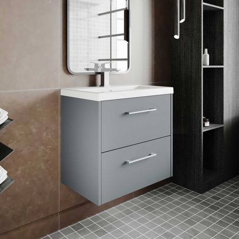 Hudson Reed Juno Matt Coastal Grey 600mm Wall Hung 2 Drawer Vanity Unit and Mid Edge Ceramic Basin - JNU2324A (1/5)
