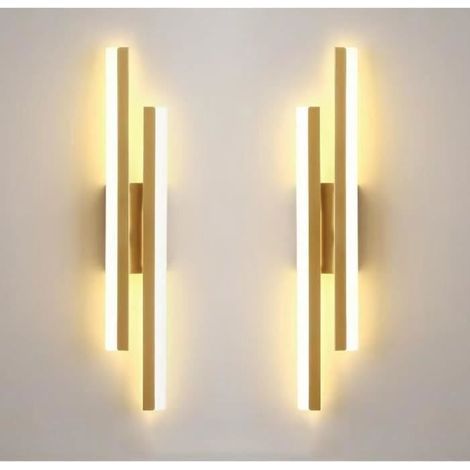 2Pcs Applique Murale Intérieure LED, 16W 3 Température de Couleur Lampe Murale Moderne, pour Chambre, Salon, Couloir, Escalier, Or
