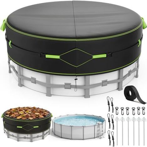 Bache Piscine,Bâche Protection pour Piscine avec Bandes Réfléchissantes, Ancrages Terrestres,Couverture de Piscine, Antipoussière,pour Piscines Hors-Sol,Ø 365,pour Bassins 320-363 cm - 365 (Rund) (1/5)