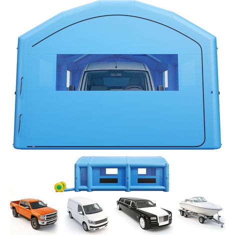 Cabine de Peinture Gonflable 10x6x4 m Souffleurs de 950W+1100W Bleu, Tente de Pulvérisation Portable avec Filtre en Coton et Espace Vestiaire, Toit Arqué, pour Pickup et Petit Bateau à Moteur (1/5)