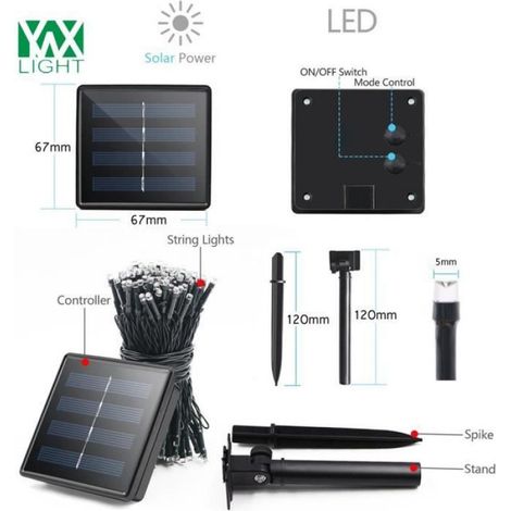 lumières solaires jardin,12M LED Chaîne Lumière fée Lumineuse Étanche Extérieure Patio Pelouse fête mariage Noël éclairage décoratif (1/4)
