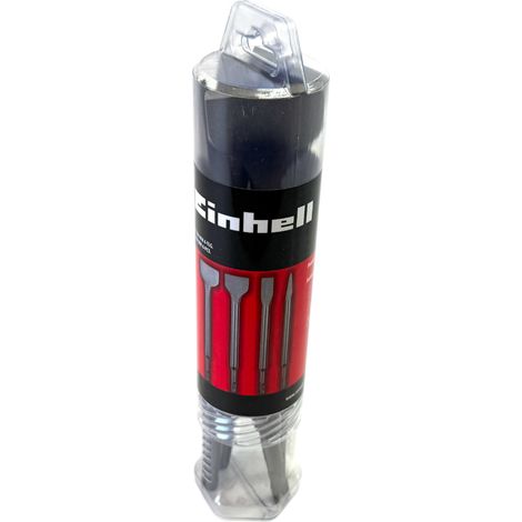 Original Einhell Set de 4 burins SDS Plus, 250 mm (burin pointu, burin plat 20 mm, burin de bêche 40 mm, burin à carrelage 50 mm, acier 40Cr durable pour les travaux de démolition et de rénovation) (1/3)