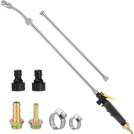 Ensemble de lances à eau, tube en acier inoxydable, buse réglable avec poignée en caoutchouc et loquet de maintien ouvert pour utilisation de tuyau d ' arrosage et lavage de voiture (1/5)