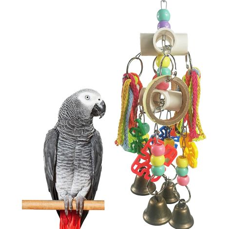 Jouets pour perroquets, jouets pour oiseaux, jouets à mâcher interactifs suspendus, adaptés aux perroquets de petite et moyenne taille tels que les gris du Gabon, les cacatoès, les cocatoès et les per (1/5)