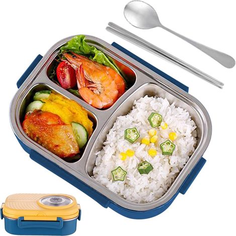 Portapranzo generico per bambini, in acciaio inox, a tenuta stagna, con 3 scomparti. Portapranzo portatile ideale per ufficio, scuola, bambini, studenti, camionisti e appassionati di outdoor. (1/5)