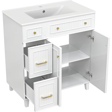 Mobile bagno da terra con lavabo in ceramica 81,7 cm MDF laccato e gambe in pino bianco HOMVRA (1/5)