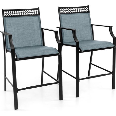 Lot de 2 tabourets de bar d'extérieur bleus en métal et tissu avec accoudoirs (1/5)