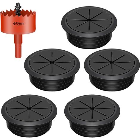 6Pcs 2,1 Pouces (53mm) Caoutchouc Bureau Grommet avec scie à Trou, Cable Grommet Flexible, Couverture de Trou de câble de Bureau, Couverture de Trou de Fil, Cordon de Bureau pour la Table (1/5)