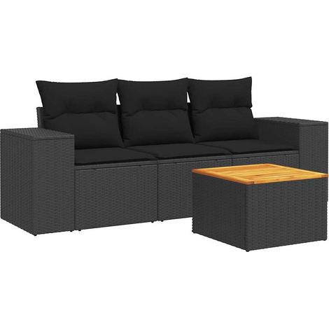 Maison Exclusive - Salon de jardin 4 pcs avec coussins noir résine tressée (1/3)