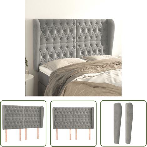 The Living Store Tête de lit avec oreilles Gris clair 163x23x118/128 cm Velours - Tête De Lit - Tête De Lit Velours - Literie - Meubles Chambre - Meuble Chambre (1/5)