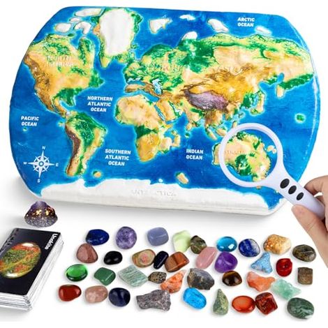 Kit de fouille de pierres précieuses STEM pour enfants avec 37 véritables cristaux, jouet scientifique et éducatif de géologie comprenant des outils de fouille, des cartes d'identification et une cart (1/5)