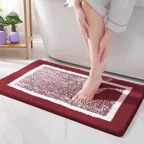Tapis de bain pour baignoire ou plateau de douche antidérapant et à séchage rapide, grâce à ses absorbants et douces microfibres. (40 x 60, rouge) (1/4)