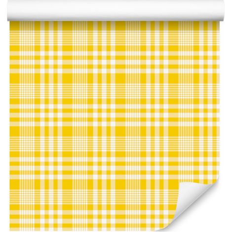 Gelb-karierte Tapete, cremefarben und gelb, cremefarbener Hintergrund, für Wohn- und Schlafzimmer, 50 x 1000 cm (1/5)
