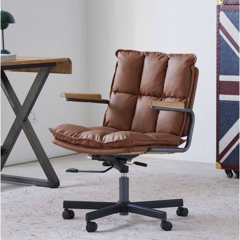 Sedia da ufficio ergonomica girevole con ruote, altezza regolabile, in similpelle marrone HAVRYA (1/5)
