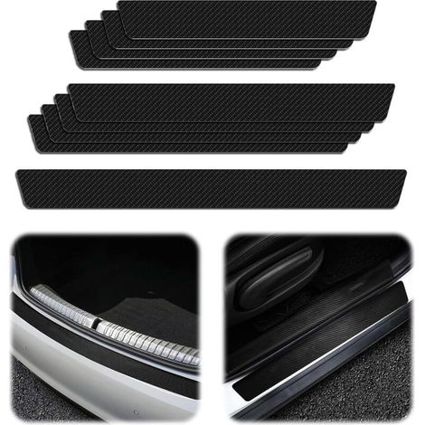 Lot de 9 Seuils de Porte Fibre de Carbone Universel Anti-Rayures Protection Adhésive pour Voiture