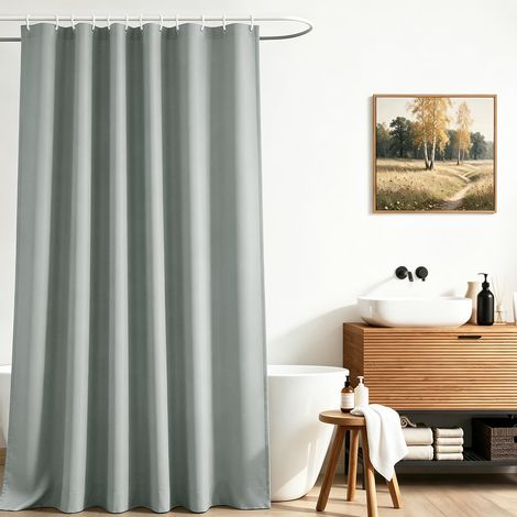 Rideau de douche 90x200 cm Gris, Ourlet lesté anti-moisissure en textile, imperméable, lavable en polyester pour salle de bain, baignoire avec 8 anneaux de rideau de douche (1/5)