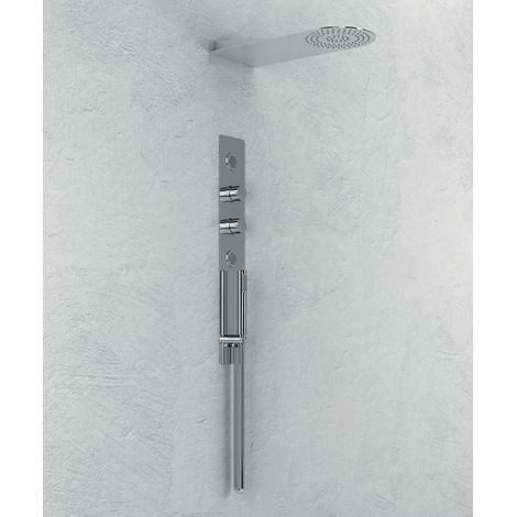 Wall kit a parete da incasso a muro acciaio inox + soffione doccia a parete acciaio inox punta tonda (1/3)