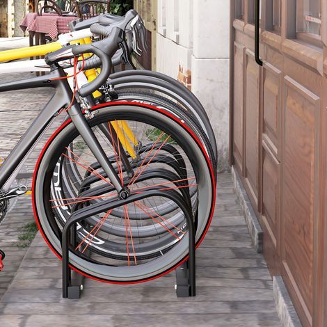 Fahrradständer zur Boden- oder Wandmontage – 110 x 33 x 27 cm – für Räder bis 65 mm – Standfahrradständer für 4 Fahrräder, Stahl – schwarz (1/5)