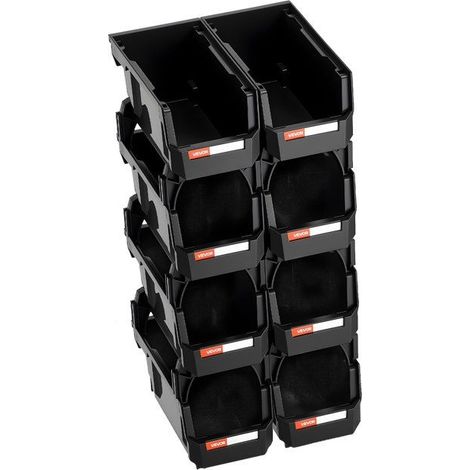 Bac à bec empilable noir - Lot de 8 - Plastique PP - 276 x 140 x 130 mm - Ouverture frontale (1/5)