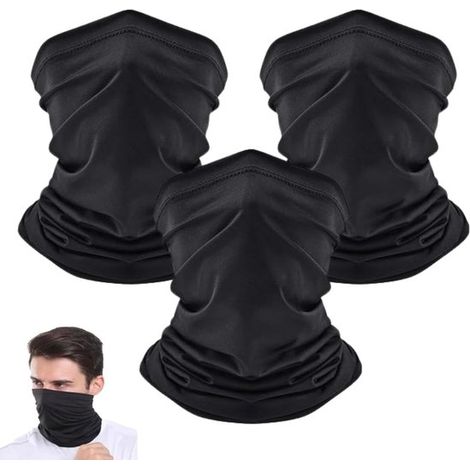 Ensemble unisexe trois pièces de cache-cou coupe-vent - idéal pour la moto, le ski et le vélo, noir. (1/4)