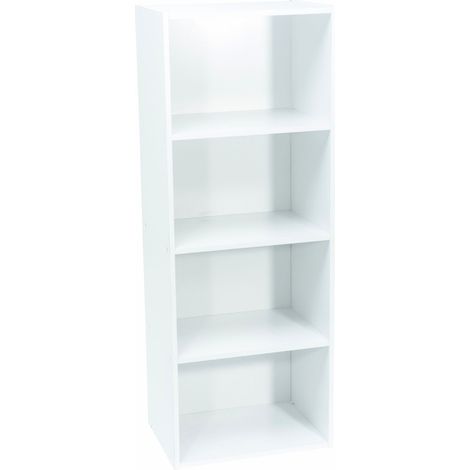 Werka Pro – Meuble de rangement blanc 4 niches – Dimensions 106 x 40 x 29 cm – Panneaux MDF 12 mm – Montage facile avec plan inclus