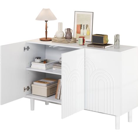 Credenza 120x38.5x79 cm, con Ampio Spazio, 3 Ante, Divisoio Regolabile, in MDF Bianco, per Soggiorno e Camera (1/5)