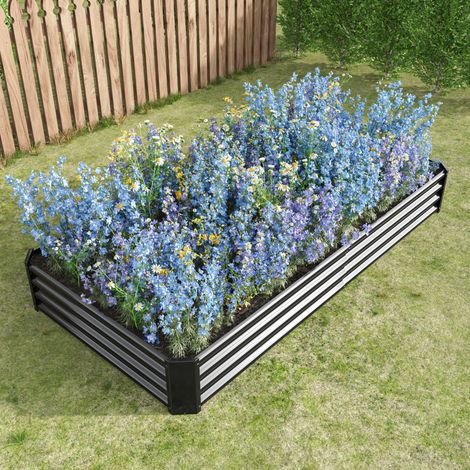 Bac potager surélevé 232x113,5x30 cm en métal noir, gain de place pour jardin FloraGrace (1/5)