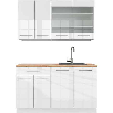 Cucina completa Fame-Line, Bianco lucido/bianco, 140 cm , PL Rovere, Vicco