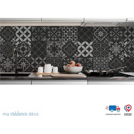 Crédence : Carreaux ciment classique 2 noir - Alu composite - 60 - 120 (1/3)