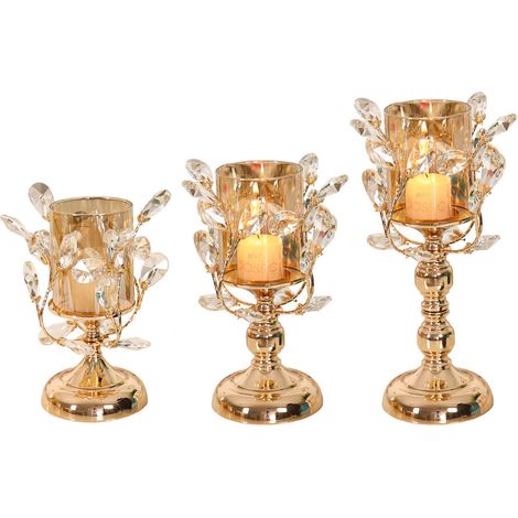 3PCS Bougeoir, Cristal, Or, Chandelier, Support bougie, Salon, Mariage (1/5)