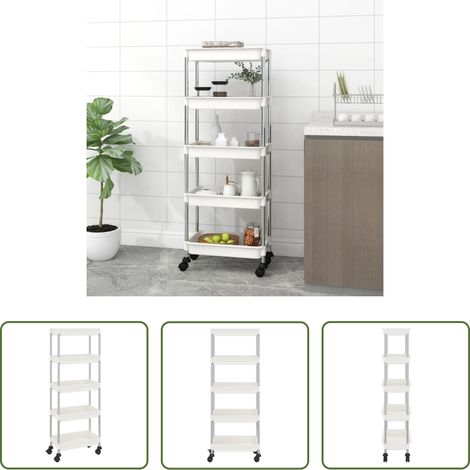 Chariot de rangement -  Chariot de cuisine 5 niveaux Blanc 42x29x128 cm Fer et ABS (1/5)