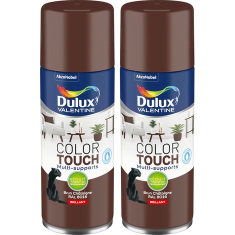 Lot de 2 - Peinture aérosol Color Touch Multi-Supports - Brillant Brun Châtaigne 400 ml - Dulux Valentine