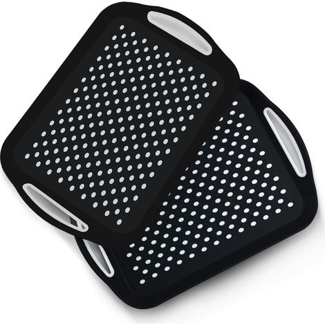 Rutschfeste Knietabletts, 2er-Pack mit Griffen, ideal zum Frühstücken, Kochen und Abendessen im Bett. Spülmaschinenfeste Kunststofftabletts, schwarz.