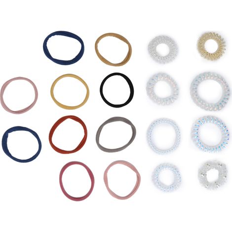 Kit de 18 élastiques à cheveux en spirale, sans traces, pour queue de cheval. Cordon élastique haute élasticité, type fil téléphonique. (1/5)