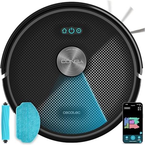 Cecotec Robot Aspirador Conga M70 Genesis. Navegación Láser, Motor Ungravity con 20000Pa, Aspira, Barre, Friega y Pasa la Mopa, Cepillo de Silicona, Doble Depósito, App 3.0, Cubre hasta 180m²