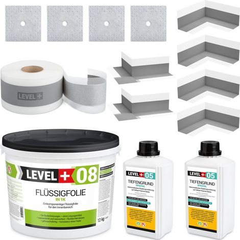 LEVEL+ Dichtset für Duschabdichtung Bad Dichtband Flüssigfolie 12kg SET101 (1/4)