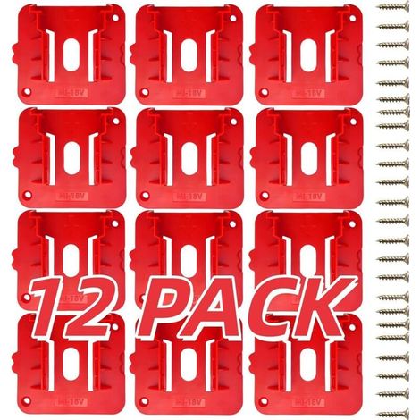 GDHZS-12 x Supports de Batterie Rouges pour Batterie d'outils Milwaukee M18 18 V (1/5)