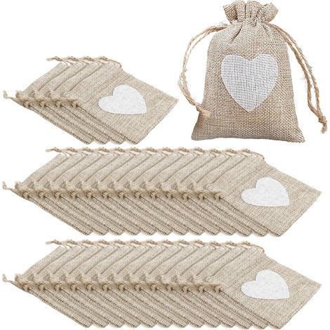 Lot de 30 petits sacs en jute en forme de cœur, parfaits pour offrir. Idéaux pour les mariages, anniversaires, Noël et autres occasions spéciales. (1/5)