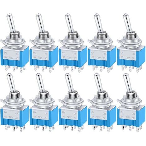 Mini interruptor basculante de metal DPDT de 3 posiciones, 6 terminales, encendido/apagado/encendido, CA 125 V, 6 A, para coche, camión, barco, MTS-203, 10 unidades (1/5)