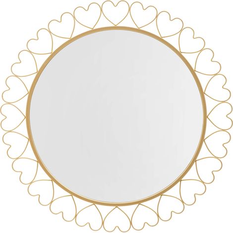 Dmora Spiegel Fatatoza, Rahmen mit Herzen, Rundform, Wandtyp, 80x80h cm Gold