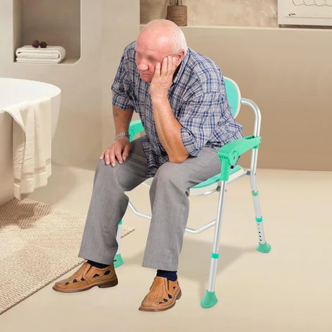Shower Chair, Height Adjustable Shower Chair with Backrest, Armrests, Bath Chair for Seniors, Pregnant Women, Disabled People (1/5)
