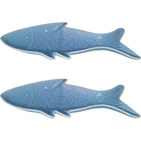 Set di 2 Piatti a Forma di Pesce in Ceramica - Blu Mare - Eleganza e Raffinatezza per la Tua Tavola o decorare la tua casa (1/4)