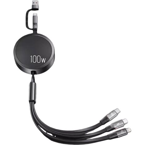 Cable De Chargement USB A-C - Enroulable 3-en-1 - Puissance 100 W PD - Longueur Réglable 30-120 Cm - Pour Maison Bureau Voiture - 1 Pièce (1/5)
