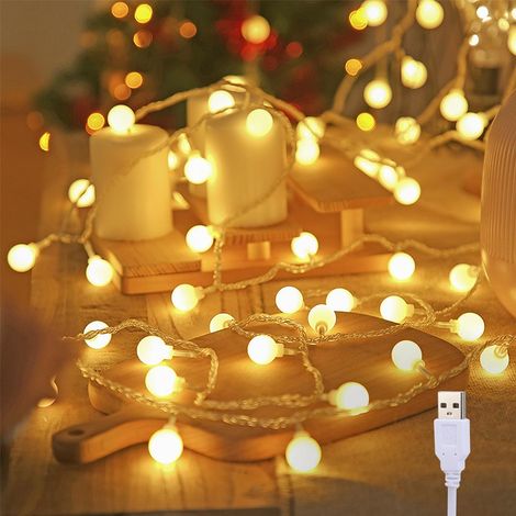 Guirlande Lumineuse Globe LED 12M 100 LED – Guirlande LED Boule à Pile et USB, 8 Modes avec Télécommande et Minuterie, Intérieur et Extérieur