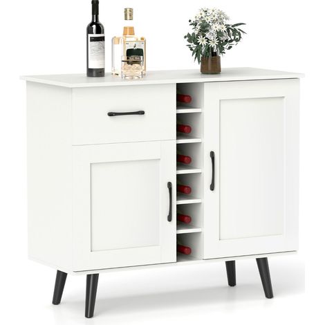Aparador moderno 90 x 40 x 79 cm con botellero cajón deslizante 2 estantes regulables madera MDF blanca 200010824