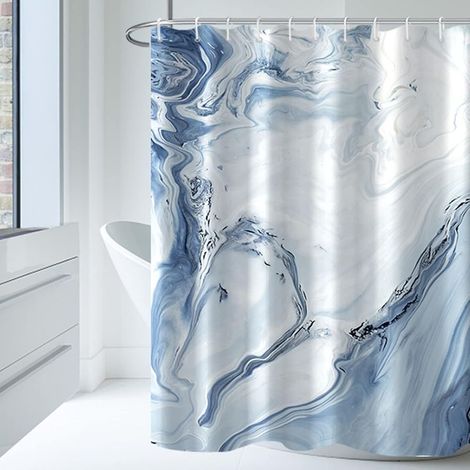 Rideau de Douche, Tissu marbré Bleu Clair pour Salle de Bain,180x180cm (1/5)